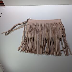 Banana Republic Fringe Leather Wristlet Clutch in Taupe